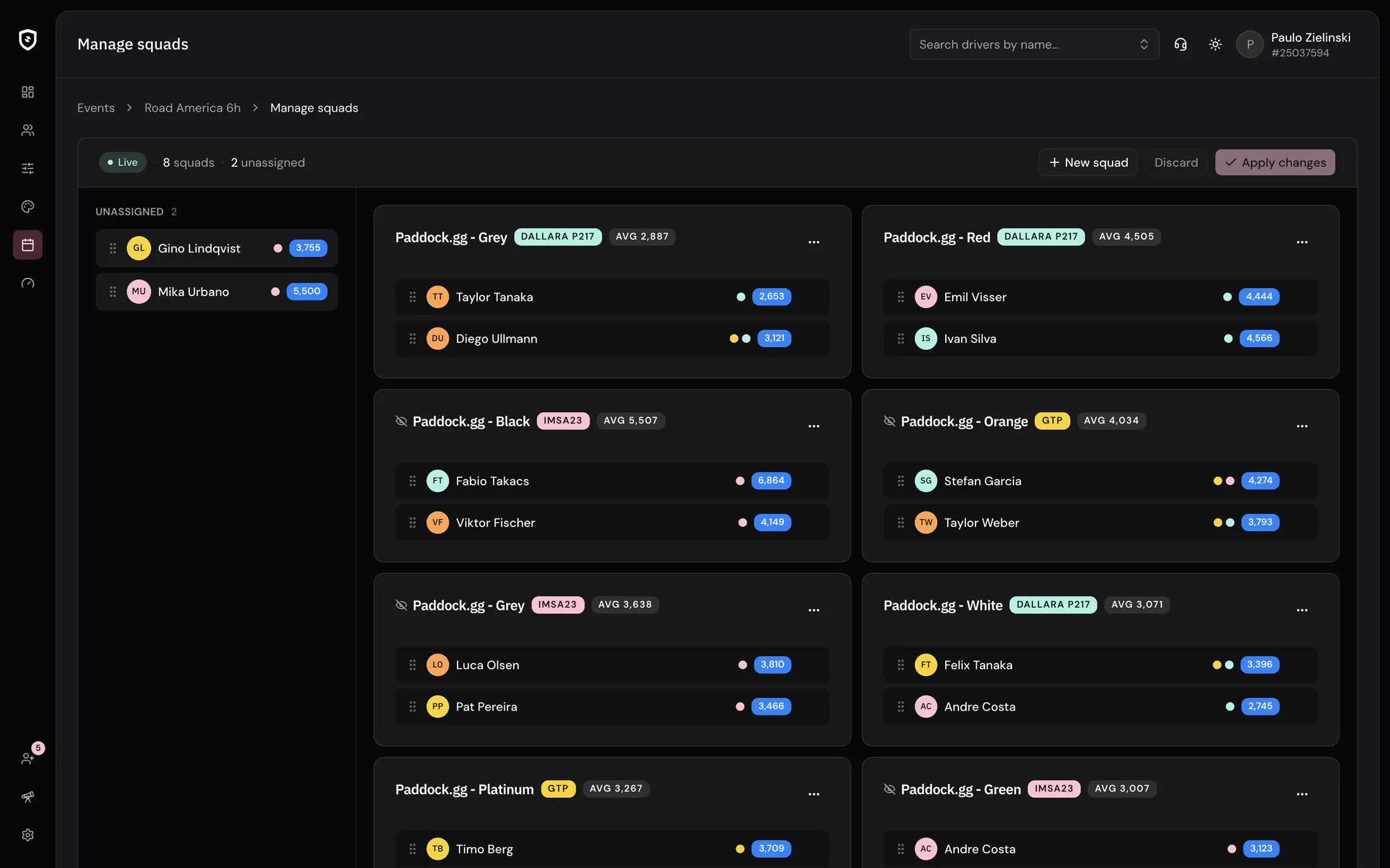 Managing event squads in Paddock